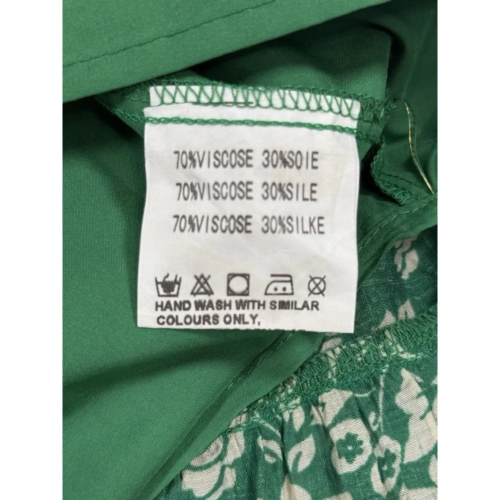 Choklate‎ Paris Babydoll Dress Womens M Green Excellent Floral Silk Blend Tiered